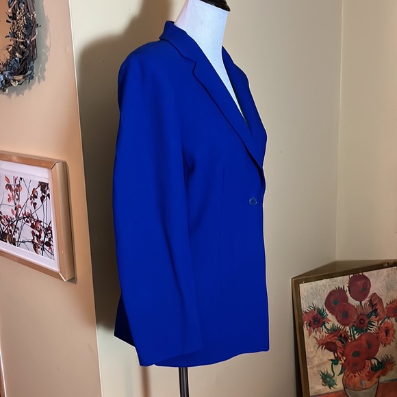 VINTAGE KASPER and CO Size 10 Longline Blazer 1-Button WOOL Vivid BlueV-neck - Picture 4 of 11